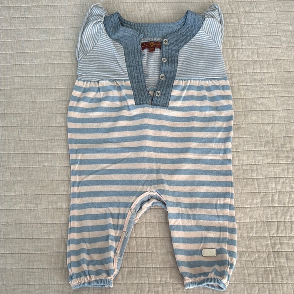 7 For All Mankind Blue and White Striped Kids One Piece